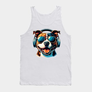 Staffordshire Bull Terrier DJ Smiling with Funky Beats Tank Top